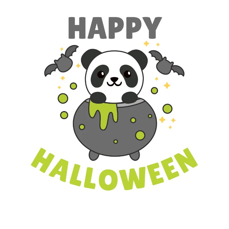 Panda Joyeux Halloween Bâton de Chaudron de Sorcière
