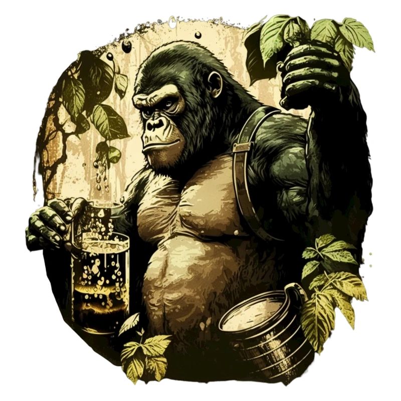 Cooler Gorilla im Dschungel mit Bier