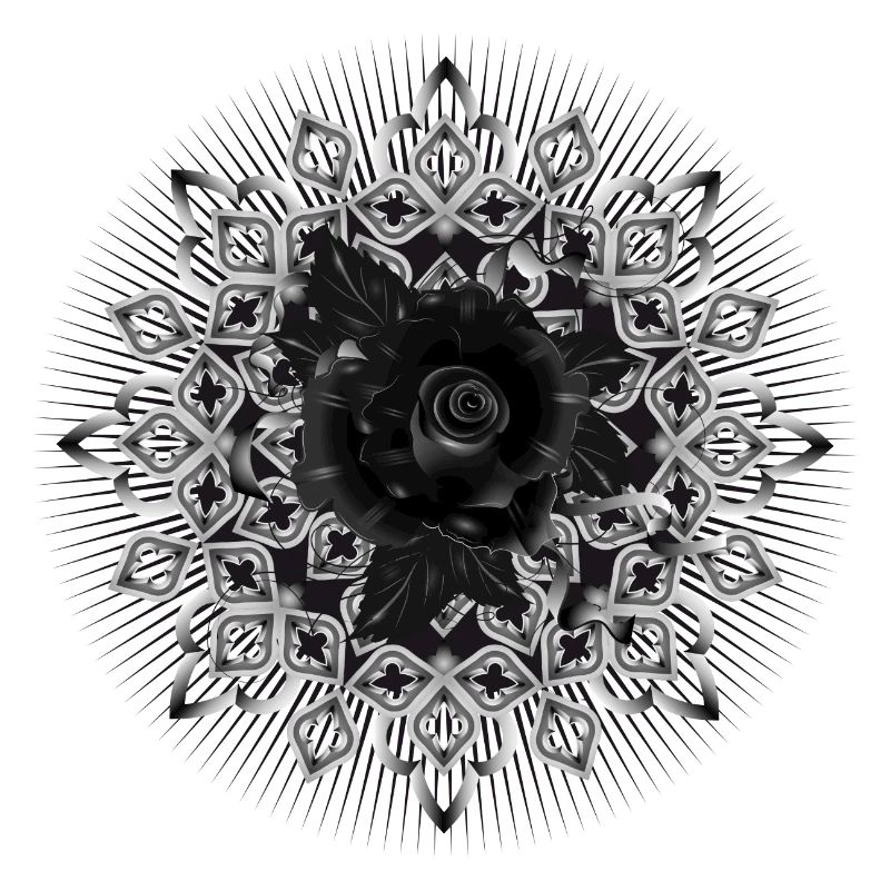 Gotisches Rosetten Ornament mit schwarzer Rose