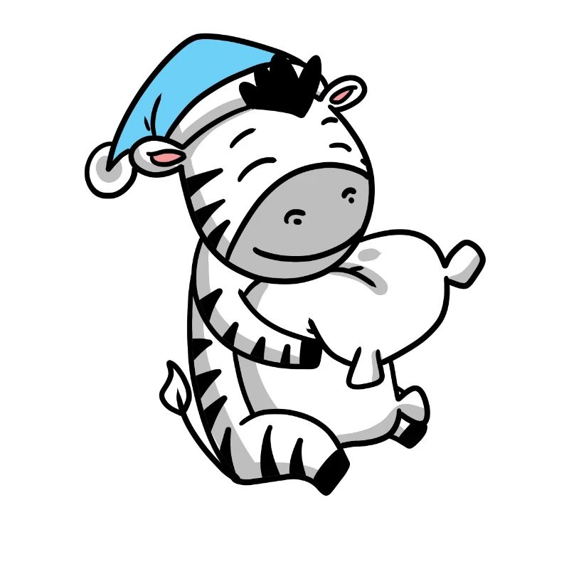 Zebra with pillow and sleepy cap
