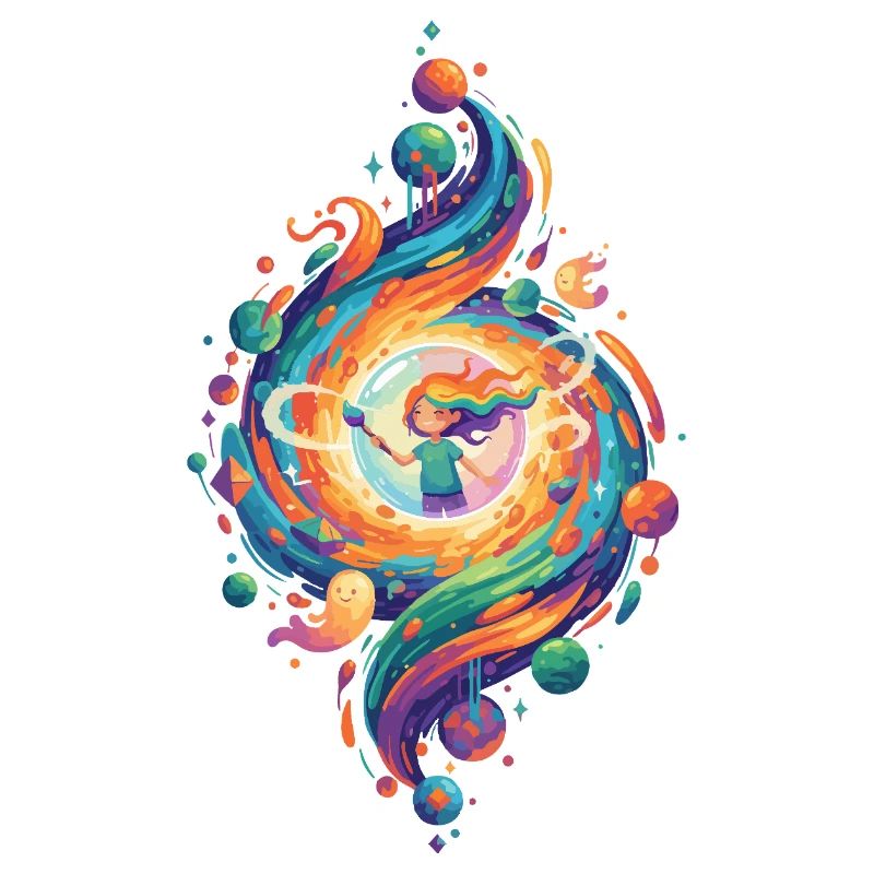 Regenbogen Mädchen Pinsel Farbwirbel Malerei Kunst