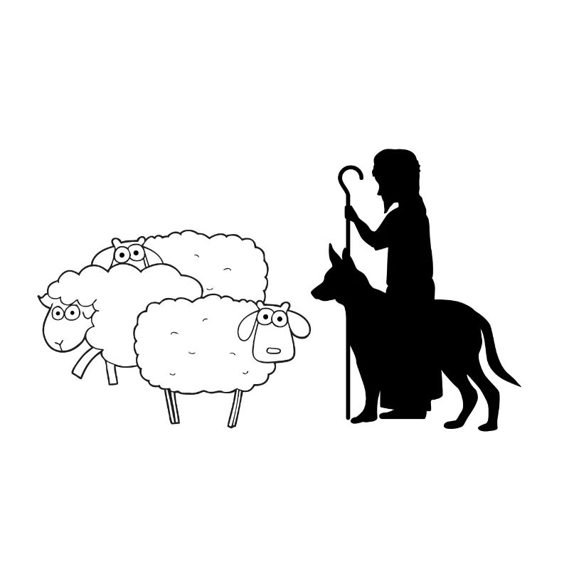 Schäfer mit Schäferhund und Schafen