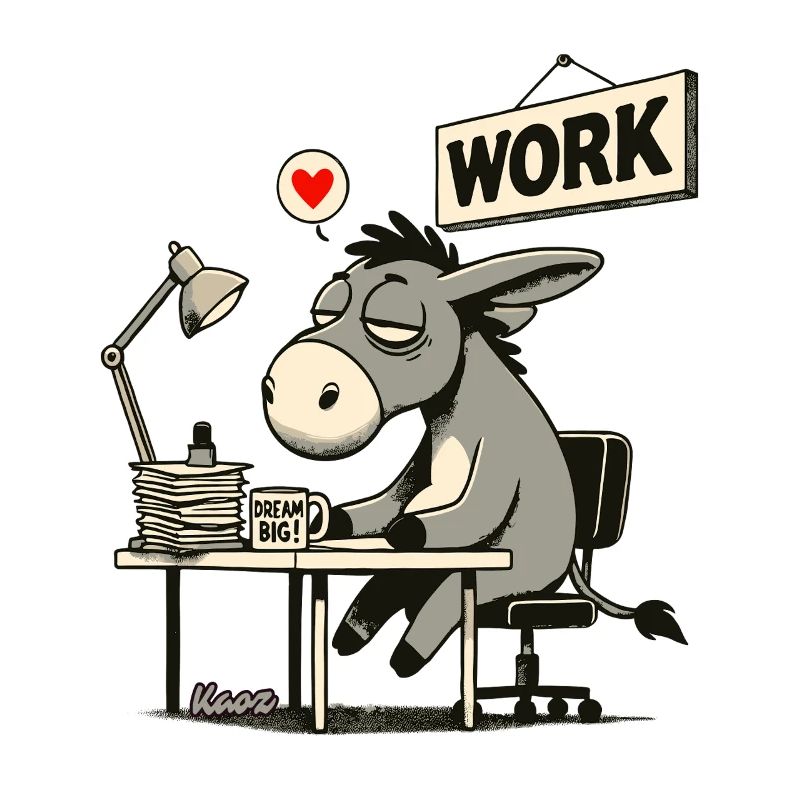 Tired office donkey at work at desk