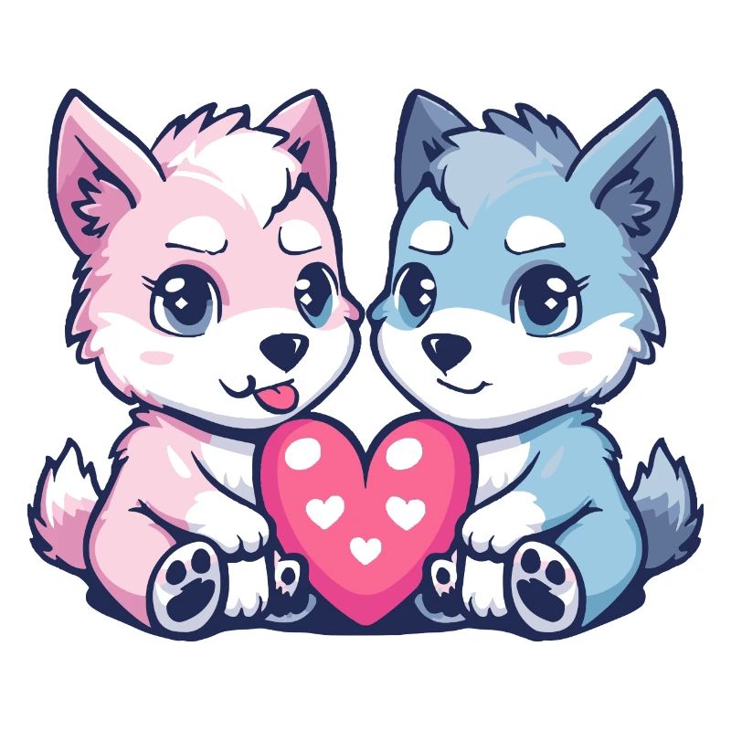 Wolf Comic Paar Liebe
