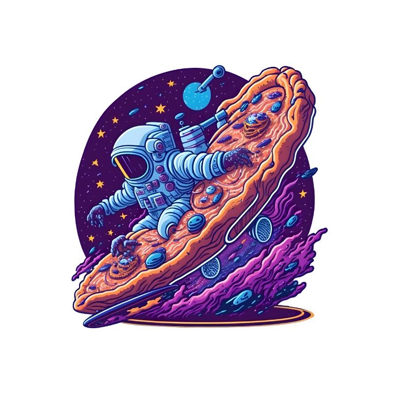 Astronaut Riding a Pizza Through Space
