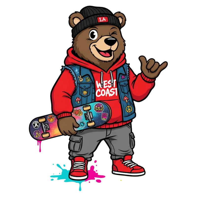 Wave Bear Skateboard Graffiti Pullover Hoodie