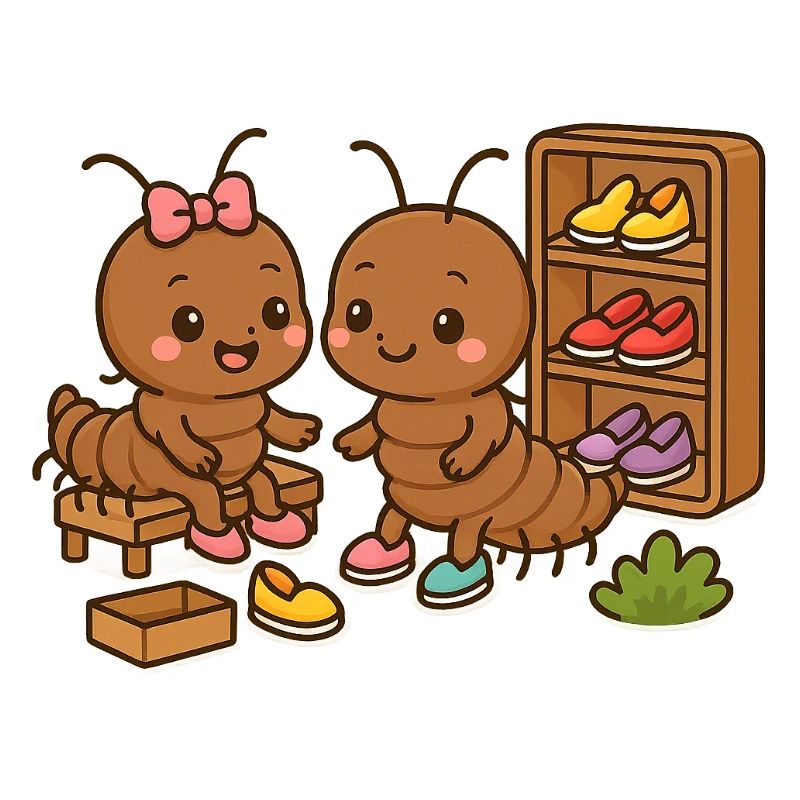 Deux mille-pattes achètent de nouvelles chaussures ensemble