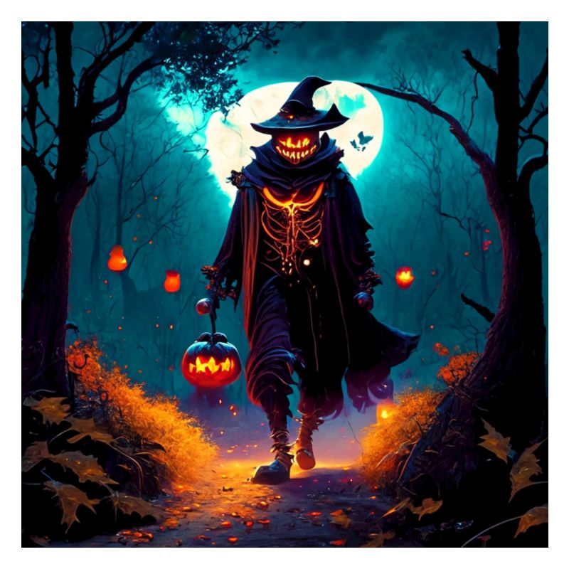 Kürbiskopfmann im düsteren Wald