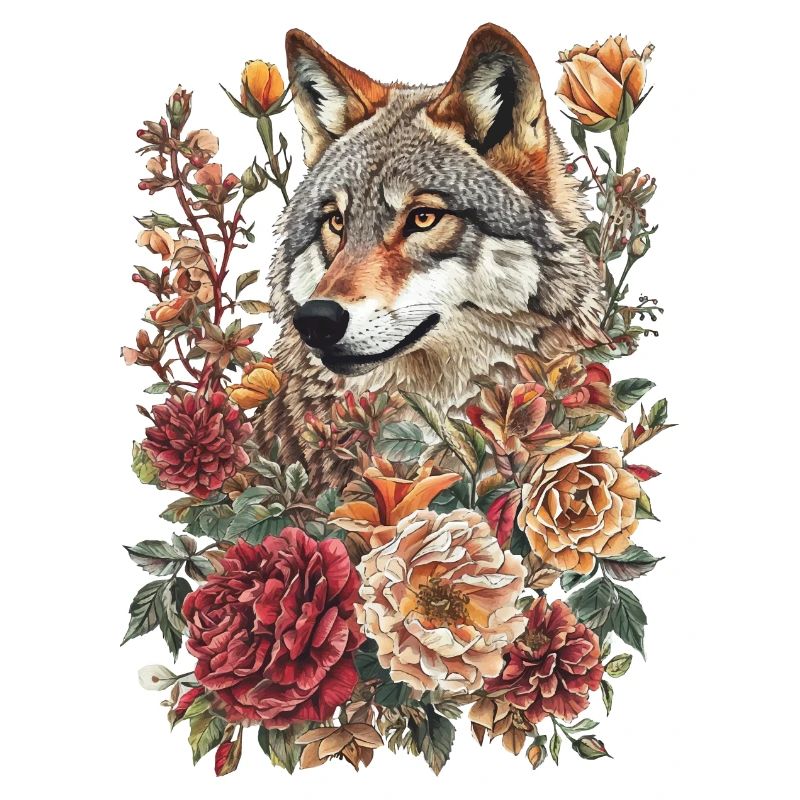 Loup et fleurs