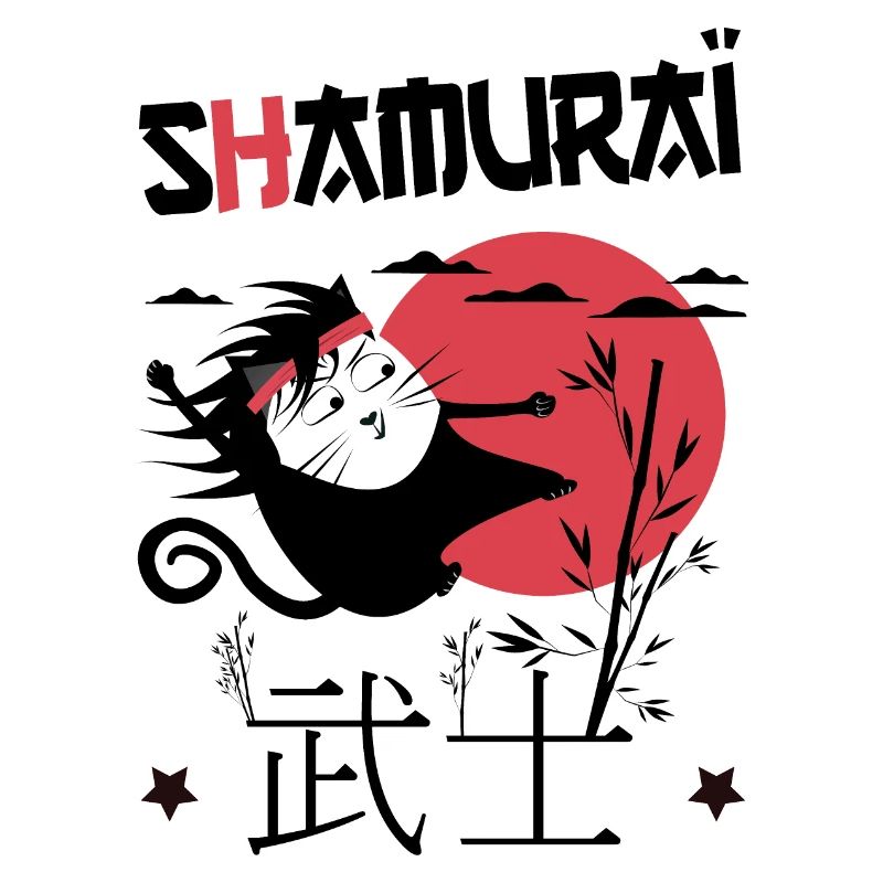 Shamuraï Cat Fighter, Lustige Samurai Schwarze Katze