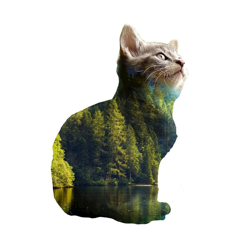 Double Exposure Animals Cat Nature - Gift Idea