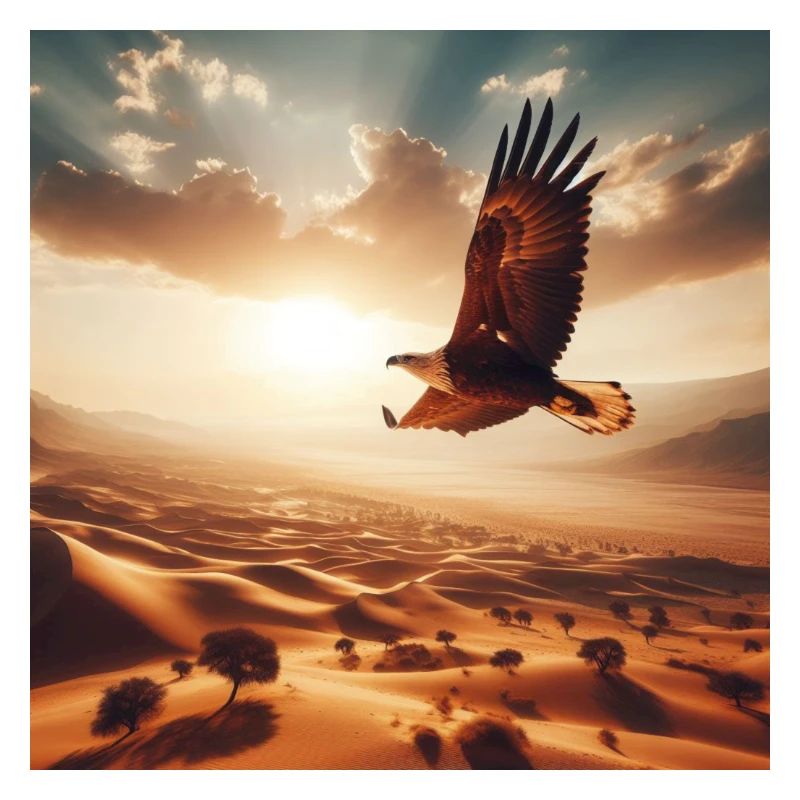 A majestic eagle soaring above the desert A