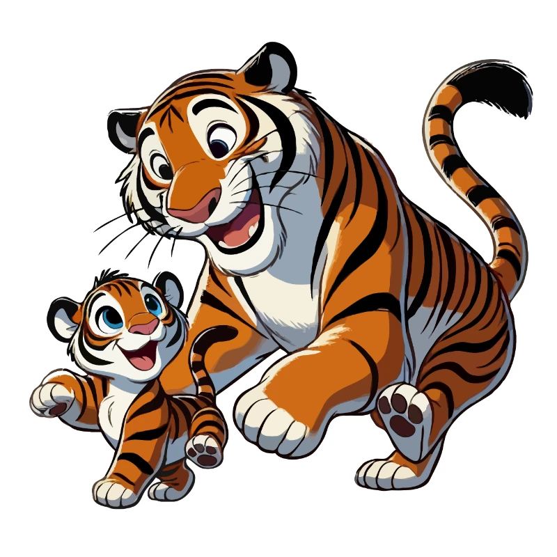 Tigermutter mit jungem Herumtollen