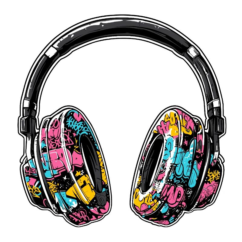 Headphones musical graffiti pattern