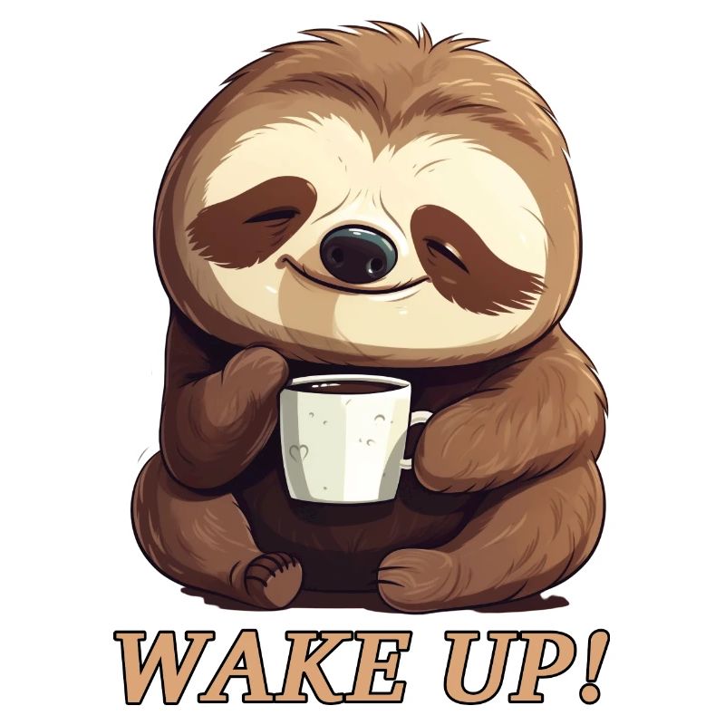 Sloth morning grouch coffee wake up wake up