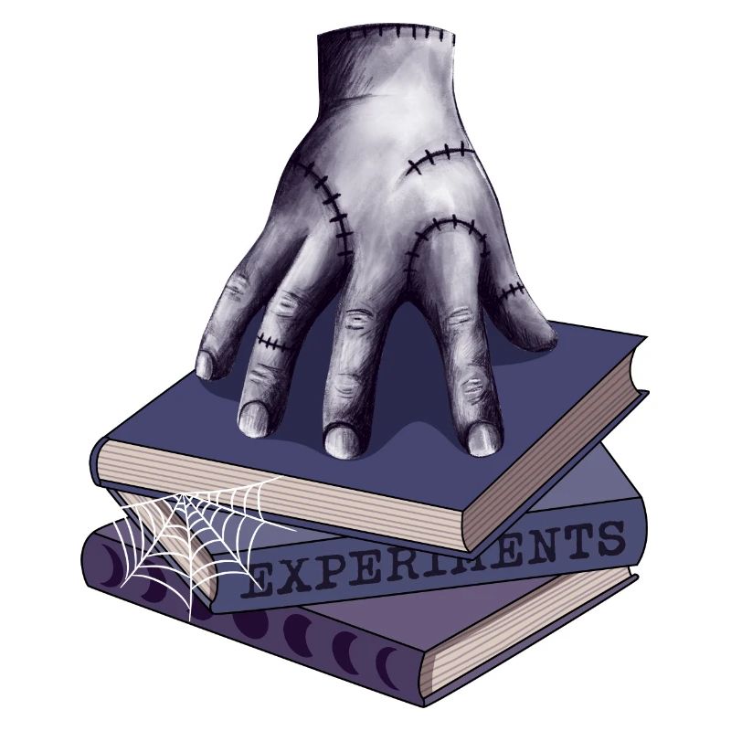 Zombie hand on stack of books