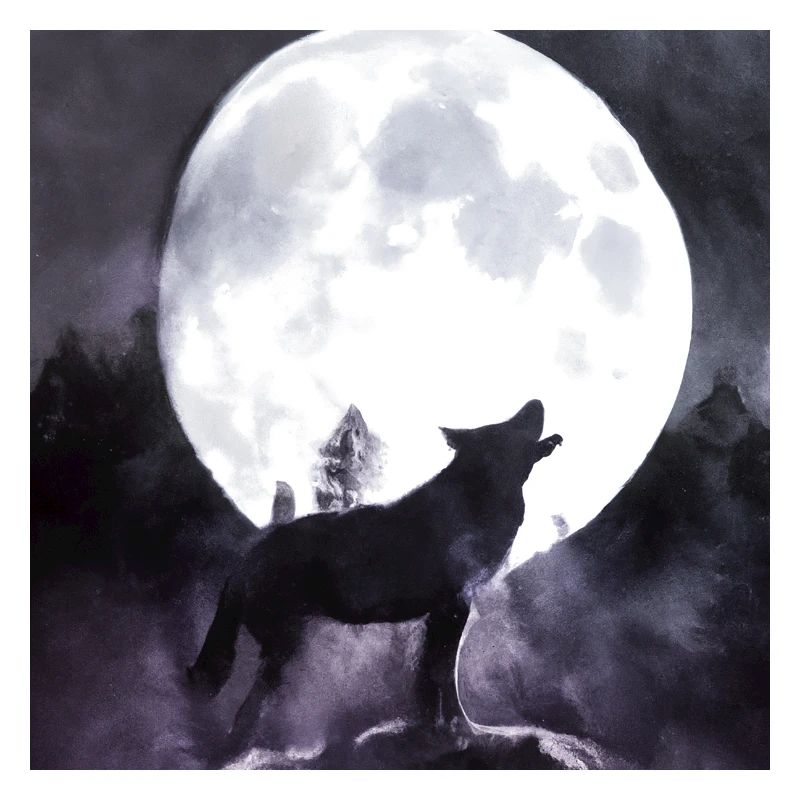 Wolf heult den Mond an