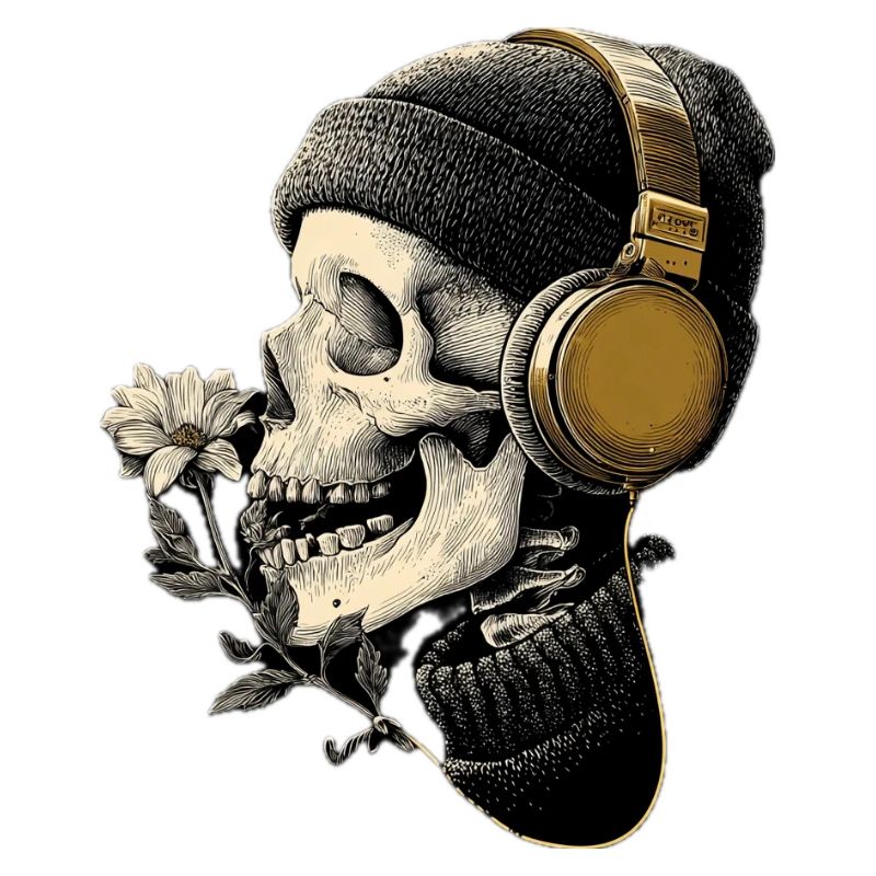 Headphone Skull with Flower