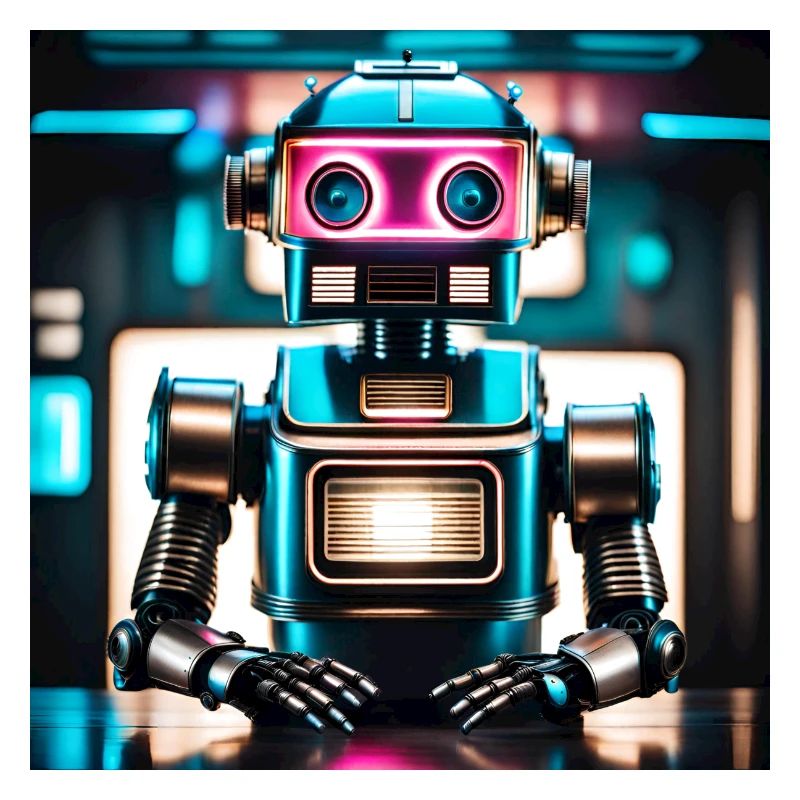 A robot with a glowing visor
