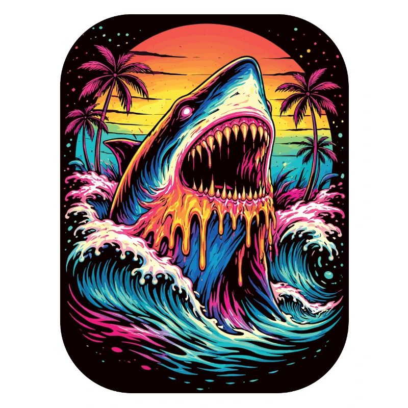 Neon shark at sunset