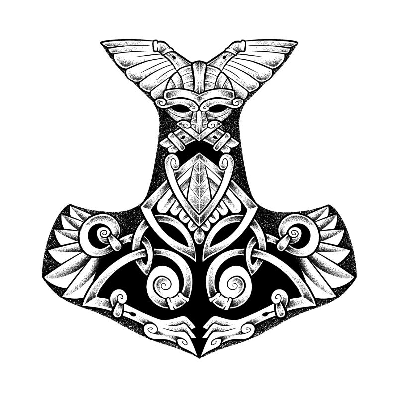 Mjollnir, legendäres Wikinger-Hammer-Dotwork-Tattoo
