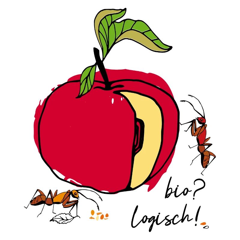 Organic, apple with ants