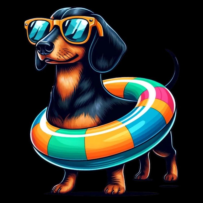 Chien de chasse teckel avec chiens d’été et chien de plage