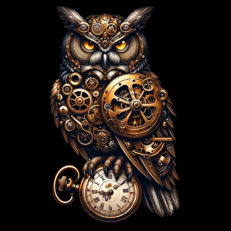Clockwork Sentinel: Steampunk-Eule mit Getriebe