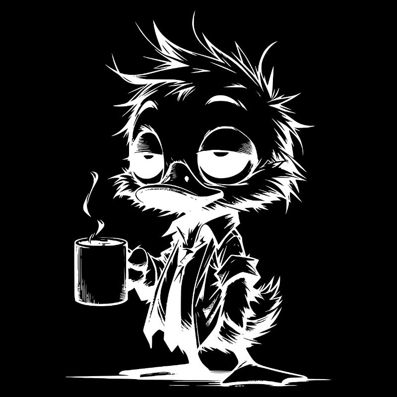 Caffeine coma duck in the office drowsy in the office