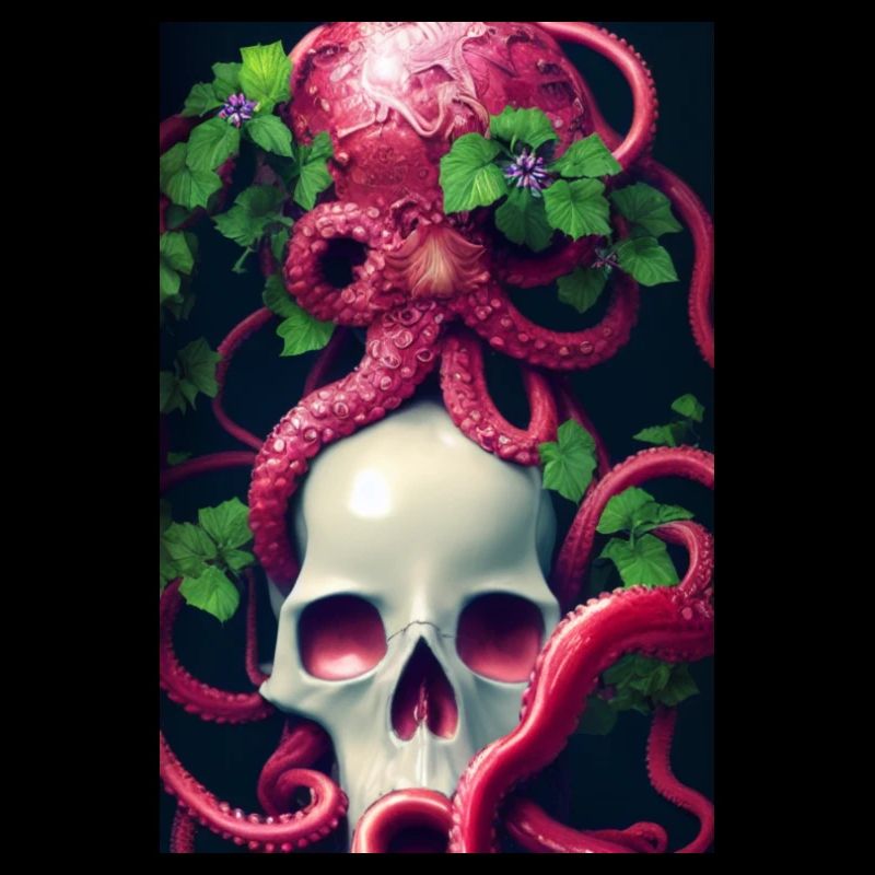 Crâne Crâne Fleurs Tatouage Octopus Octopus Octopus