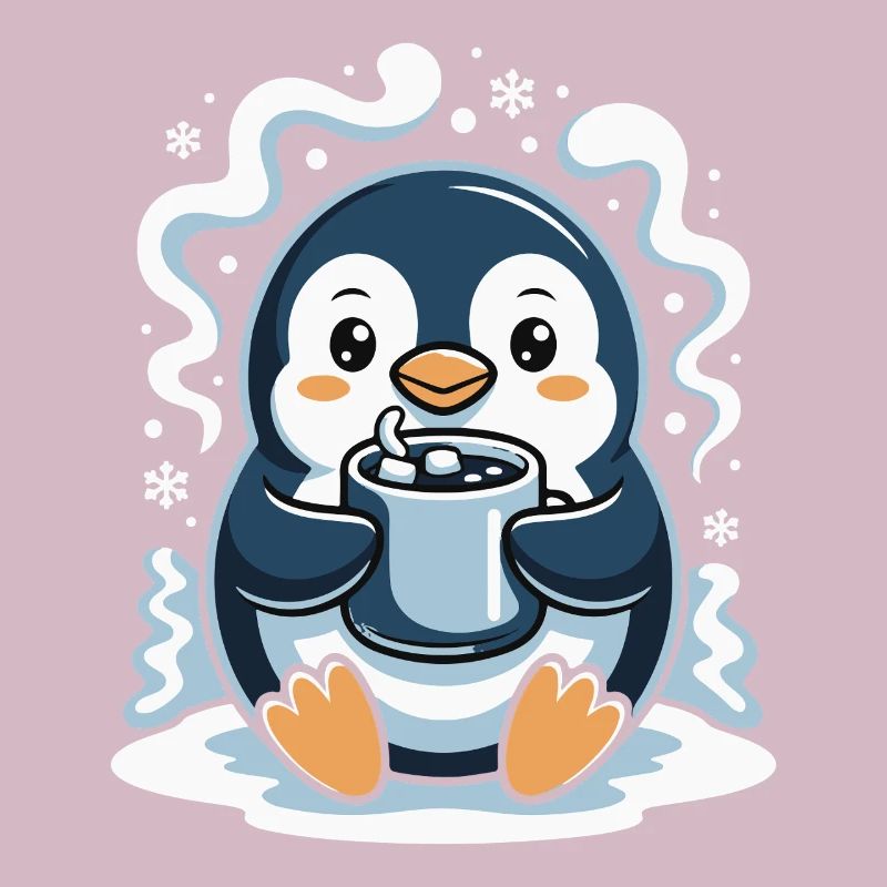 Cuddly penguin with hot cocoa