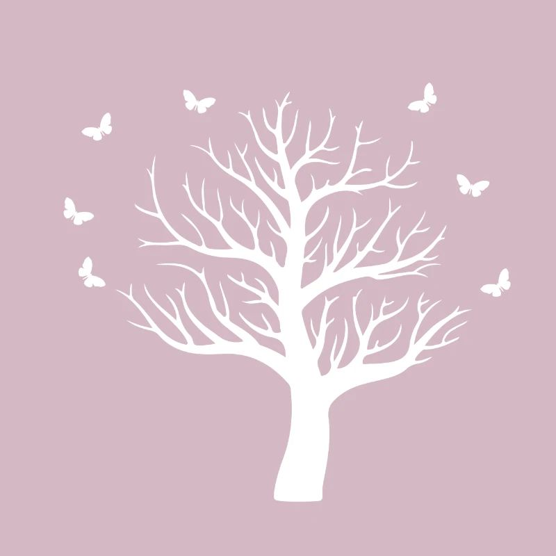 White tree in spring with butterflies