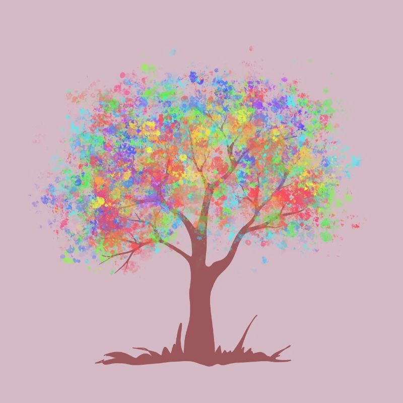 Baum mit Regenbogen Farben Blättern