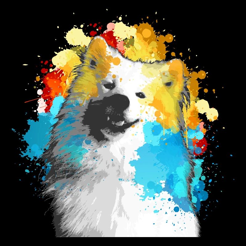 Aquarelle Samoyède multicolore