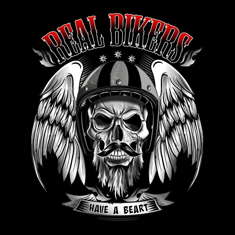 Crâne motard avec crâne, barbe, casque