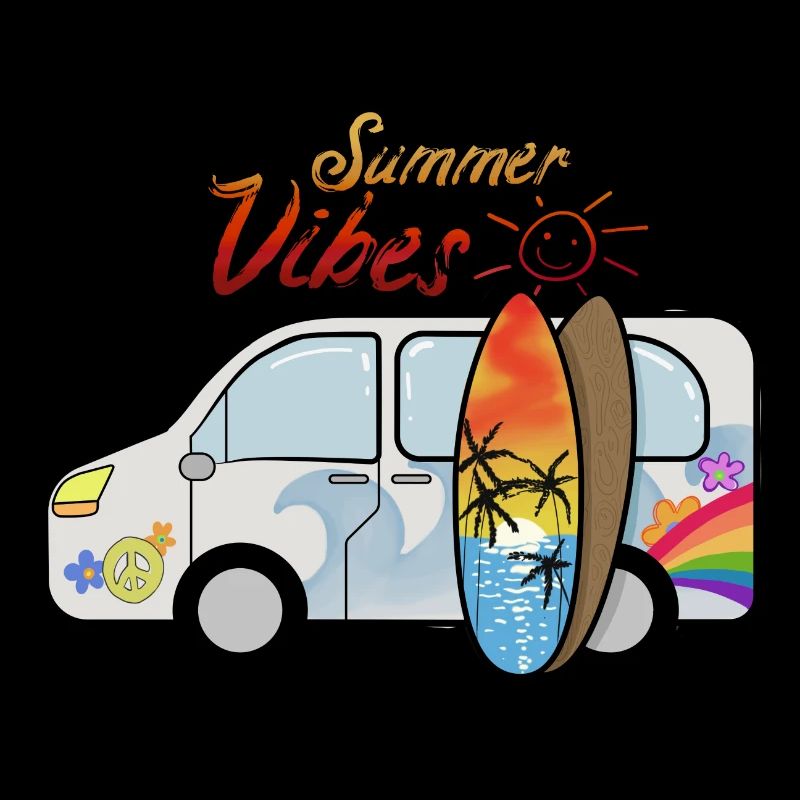 Camping bus avec planches de surf surfeurs vacances d'été
