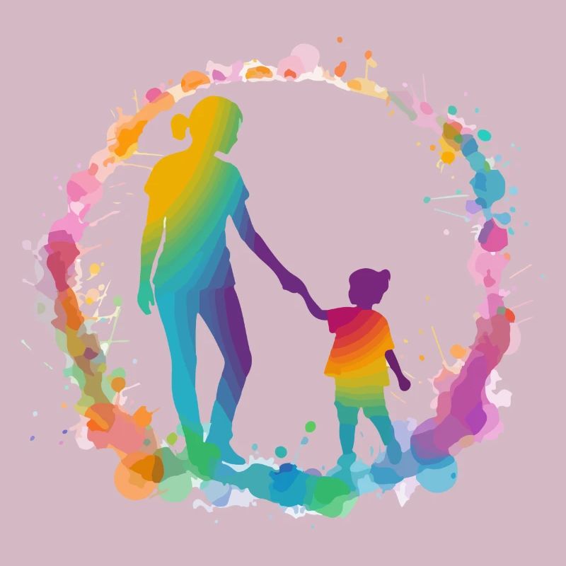 Silhouette von Mutter und Tochter