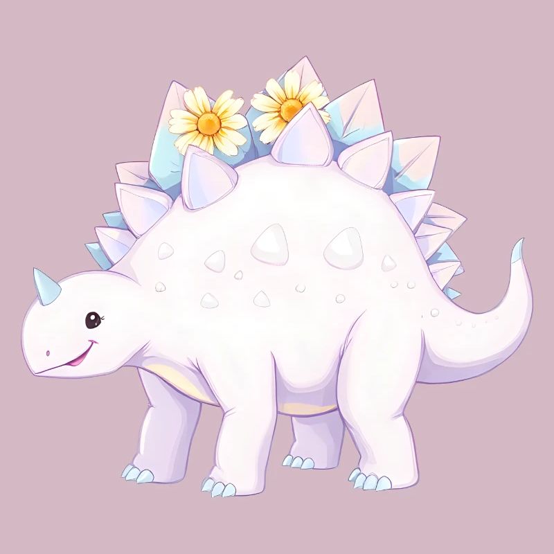 Skurriler lila Dinosaurier mit Gänseblümchen