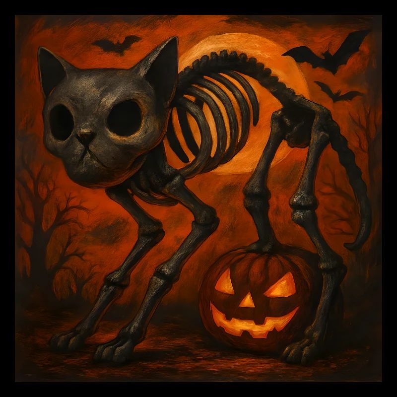 Creepy Cat Skeleton Halloween Gift