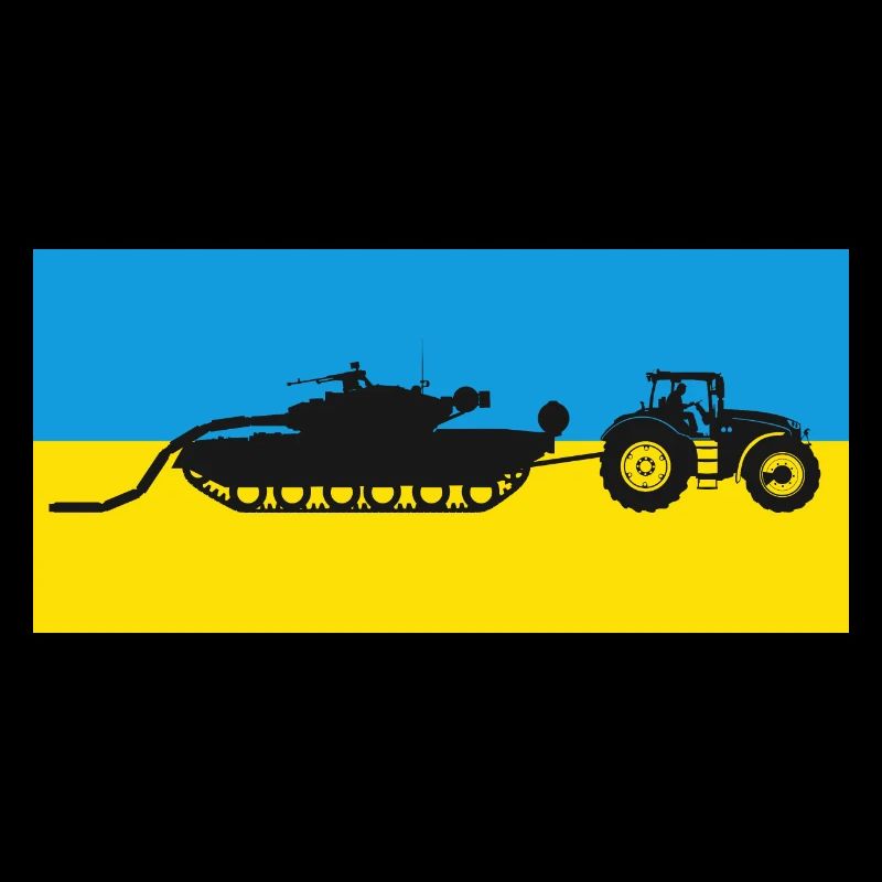 Ukrainischer Traktor zieht einen Panzer.