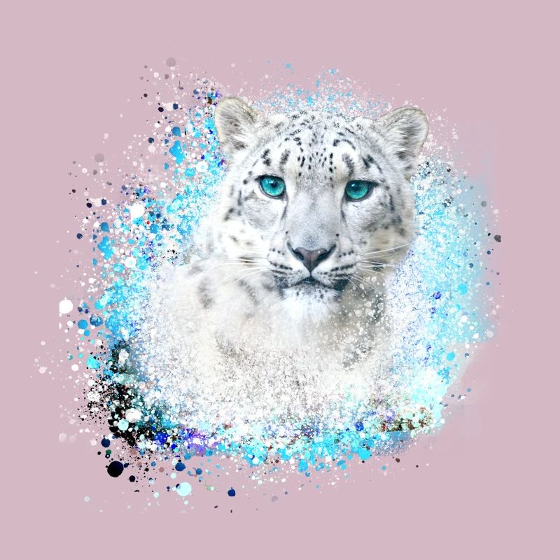 snow leopard, cat, leopard, graffiti, white, wildcat