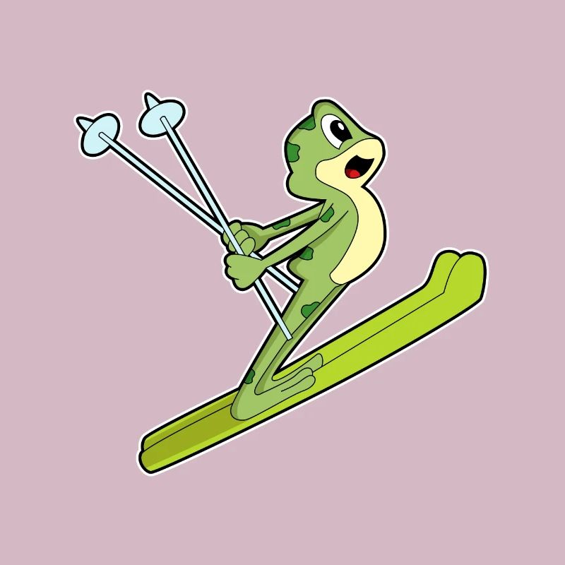 Frosch als Skispringer mit Ski