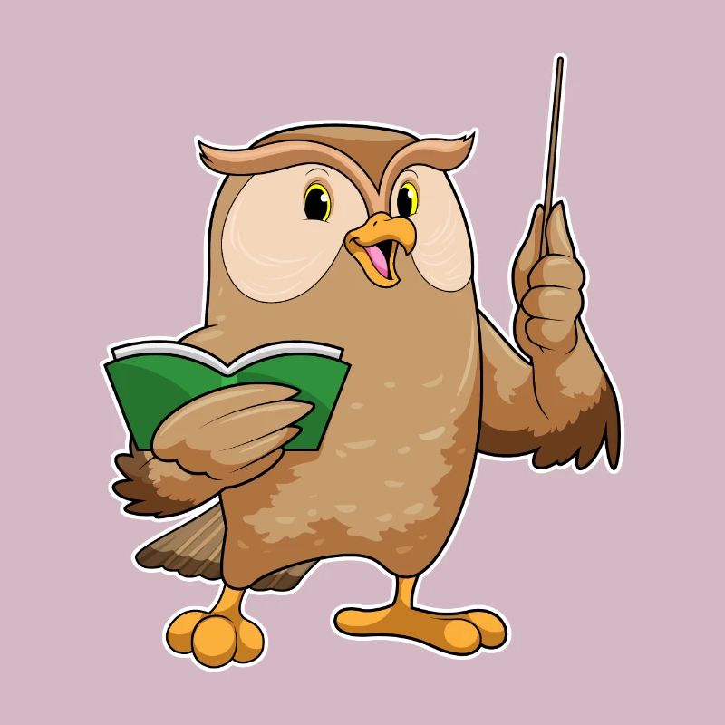 Eule als Lehrer mit Buch & Pointer
