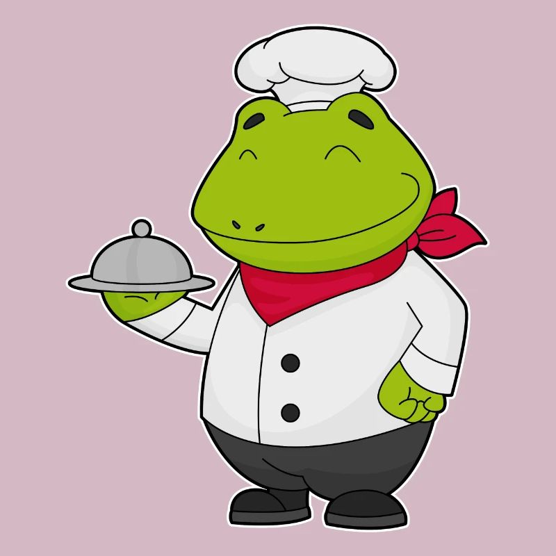 Frosch als Koch mit Servierteller