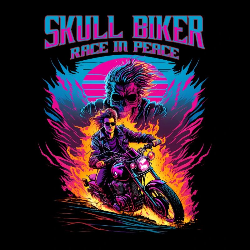 Ghostrider Illustration Motorrad Synthwave Art
