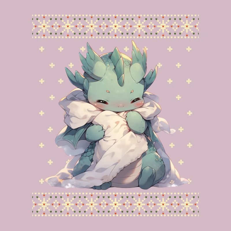 Dragon kawaii dans le style pull de Noël moche