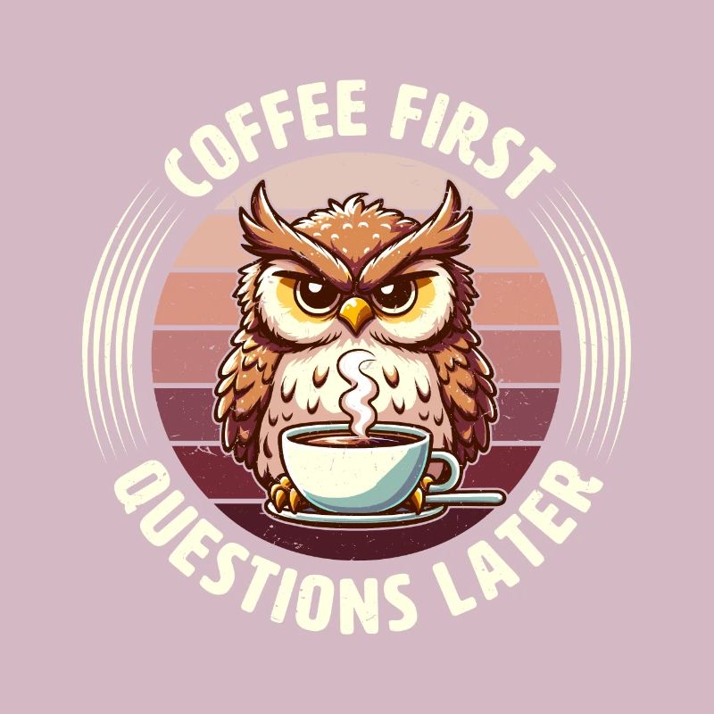 Grumpy Owl With Coffee Morning Mood