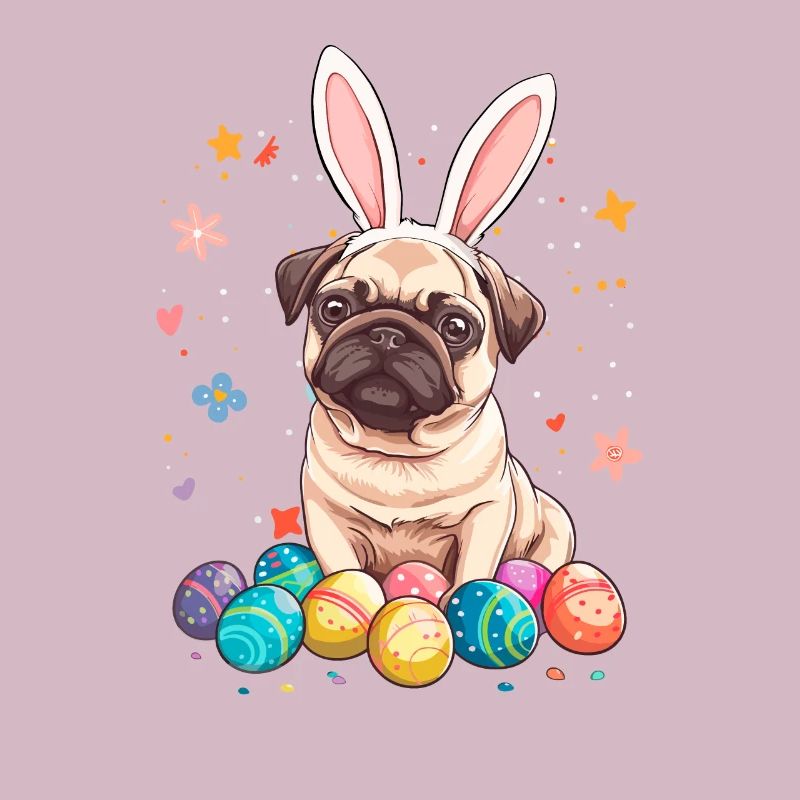 Pug easter eggs Hunting easter day