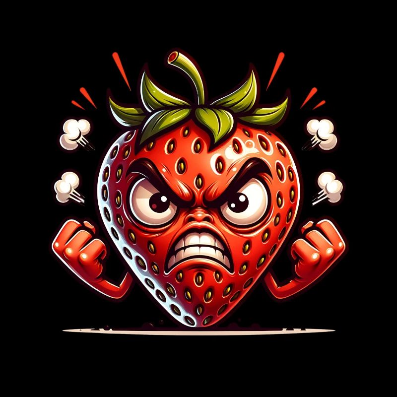 Wütende Erdbeere mit Comic-Stil