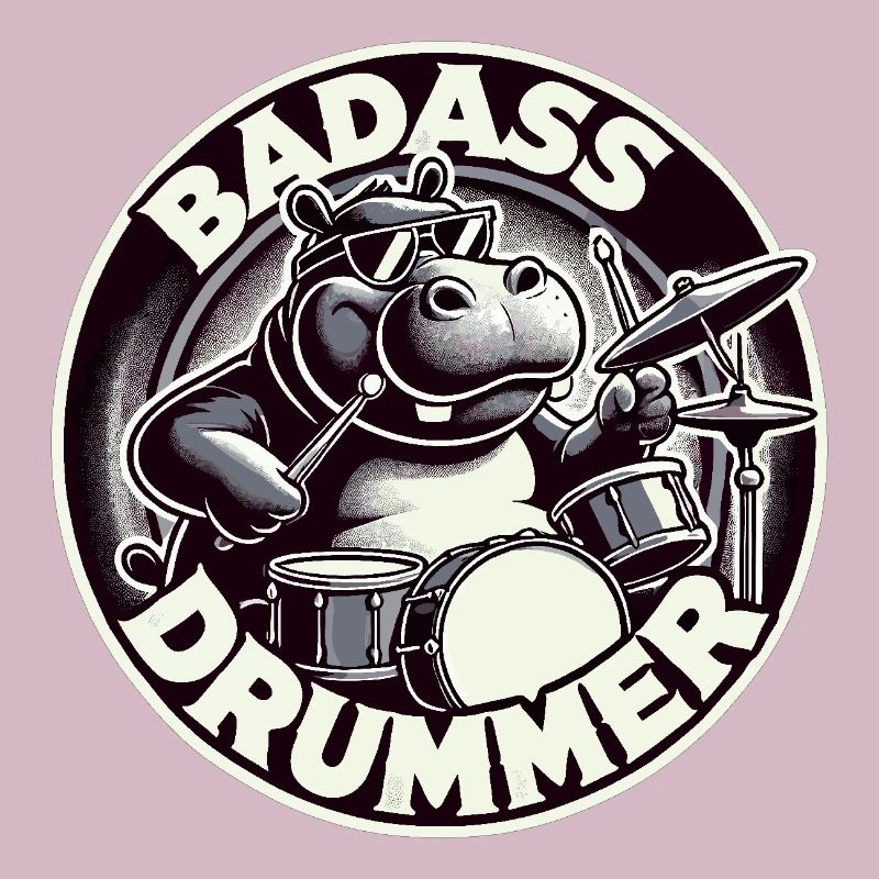 Badass Drummer Hippo Cool Gift